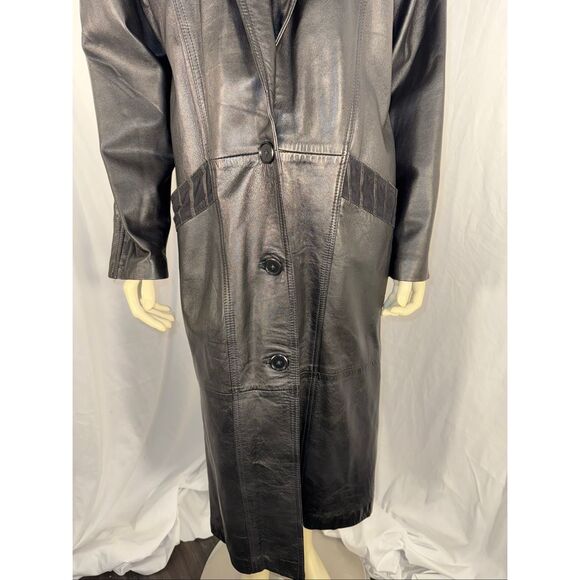 Vintage 1980s–1990s Excelled Genuine Leather Long Trench Coat – Black – Size S - Picture 4 of 16
